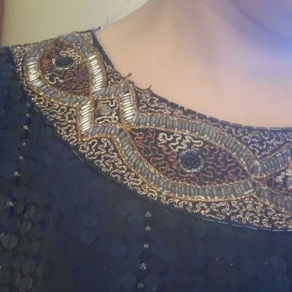 Vintage Sequin & Embroidered Silk Top with Dolman Sleeves by Justine Todd Size M - Picture 5 of 13